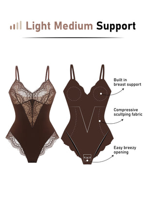 Lace Thong Bodysuit - Shapewear - Brown