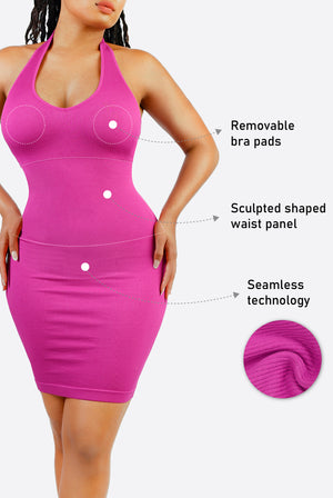 Halter Neck Sleeveless Dress - Seamless Shaping - Pink