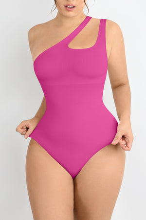 Asymmetrical Thong Bodysuit - Shapewear - Pink