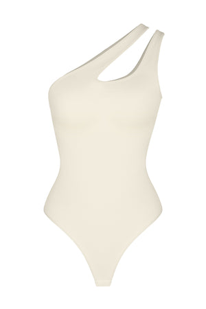 Asymmetrical Thong Bodysuit - Shapewear - White