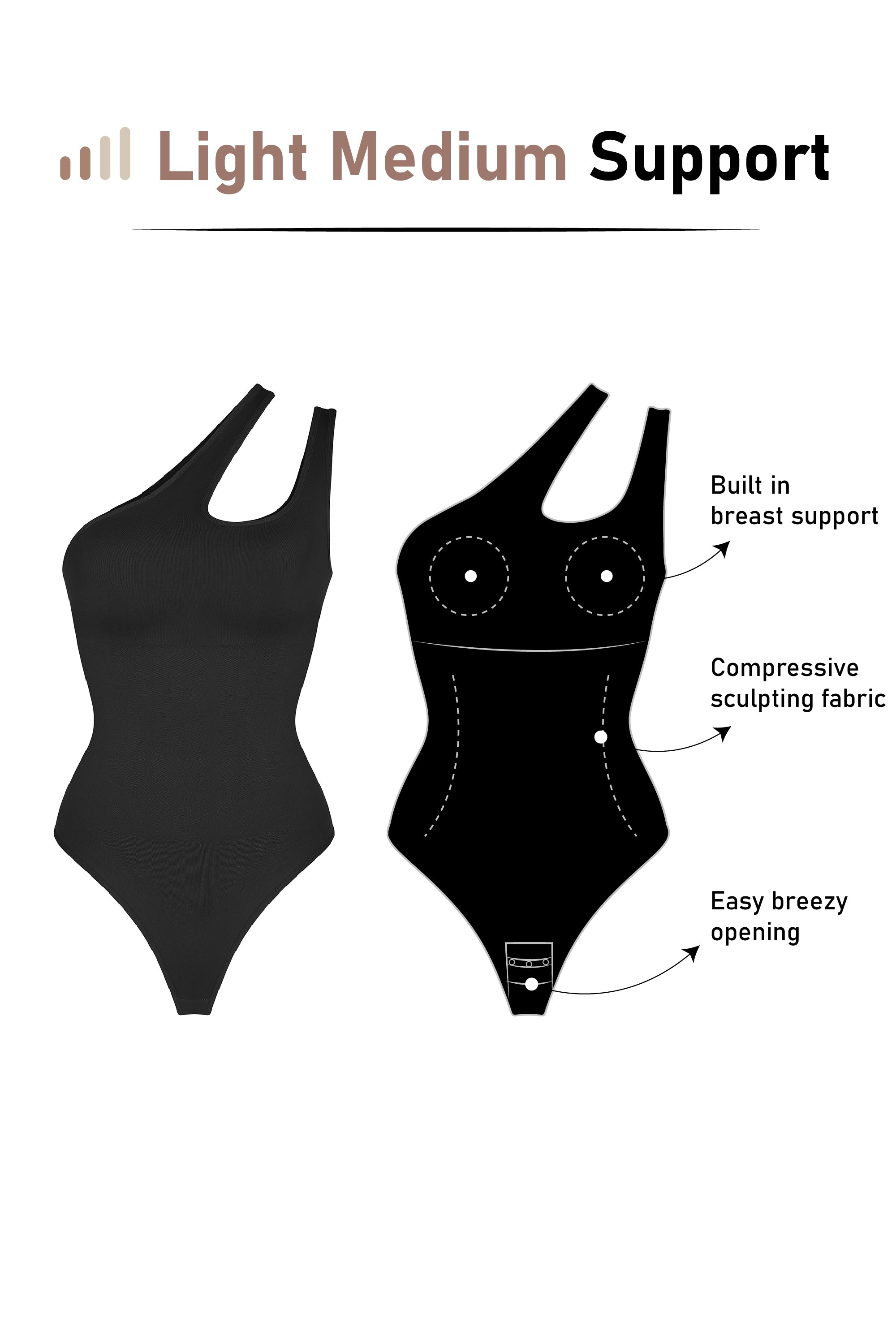 Asymmetrical Thong Bodysuit - Shapewear - Black
