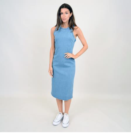 Sleeveless Tank Dress - Second Skin - Denim Blue
