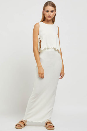 Primrose Knit Set - Crop Top + Maxi Skirt - White