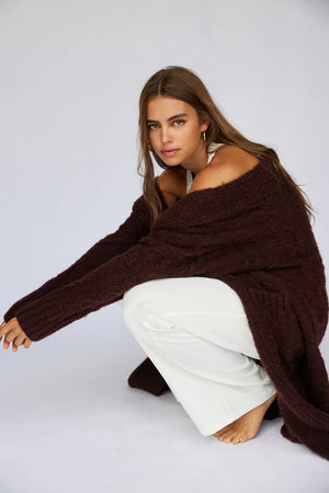 Jet Cardigan - Oversized Cable Knit - Chocolate