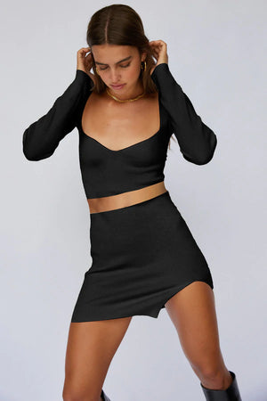 Armour Rib Skirt - Mini Side Split - Black