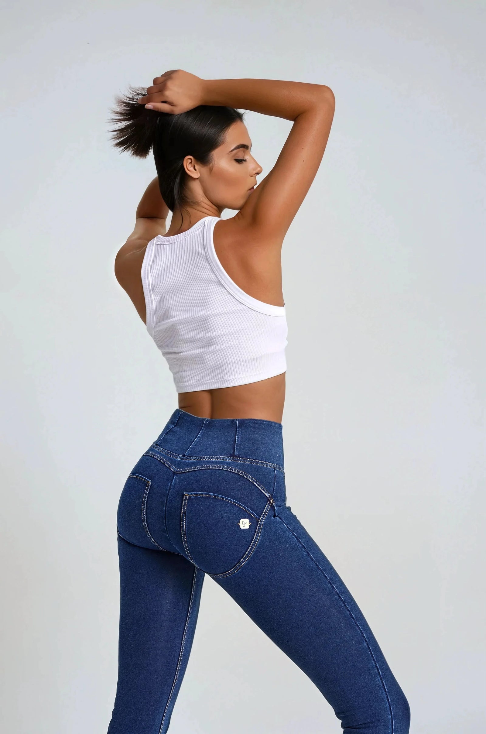 WR.UP® Denim - High Rise Full Length - Dark Rinse & Yellow Stitching