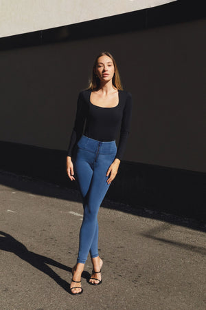 WR.UP® Denim - High Rise Full Length - Medium Rinse + Yellow Stitching