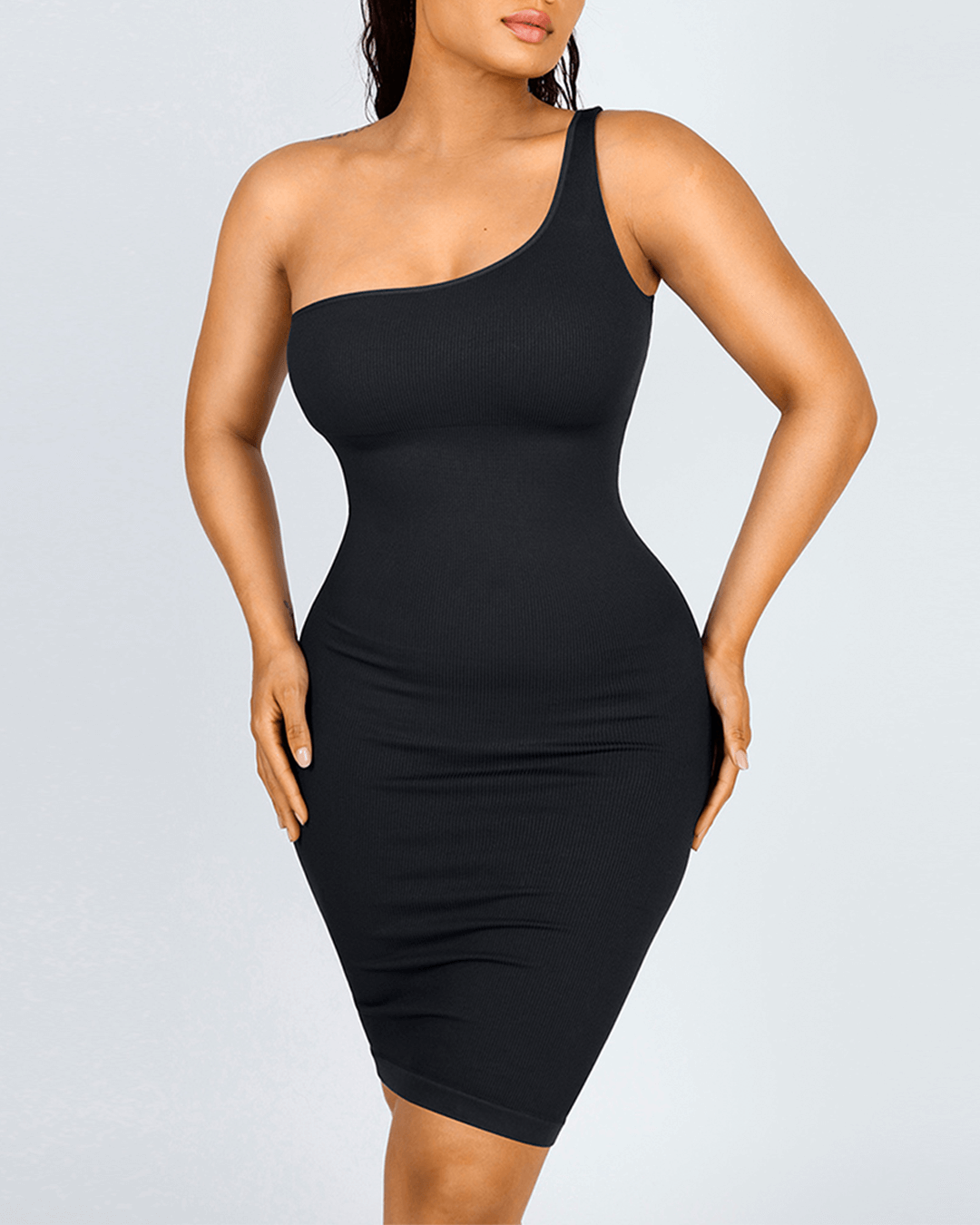 Asymmetrical Bodycon Dress - Seamless Shaping - Black
