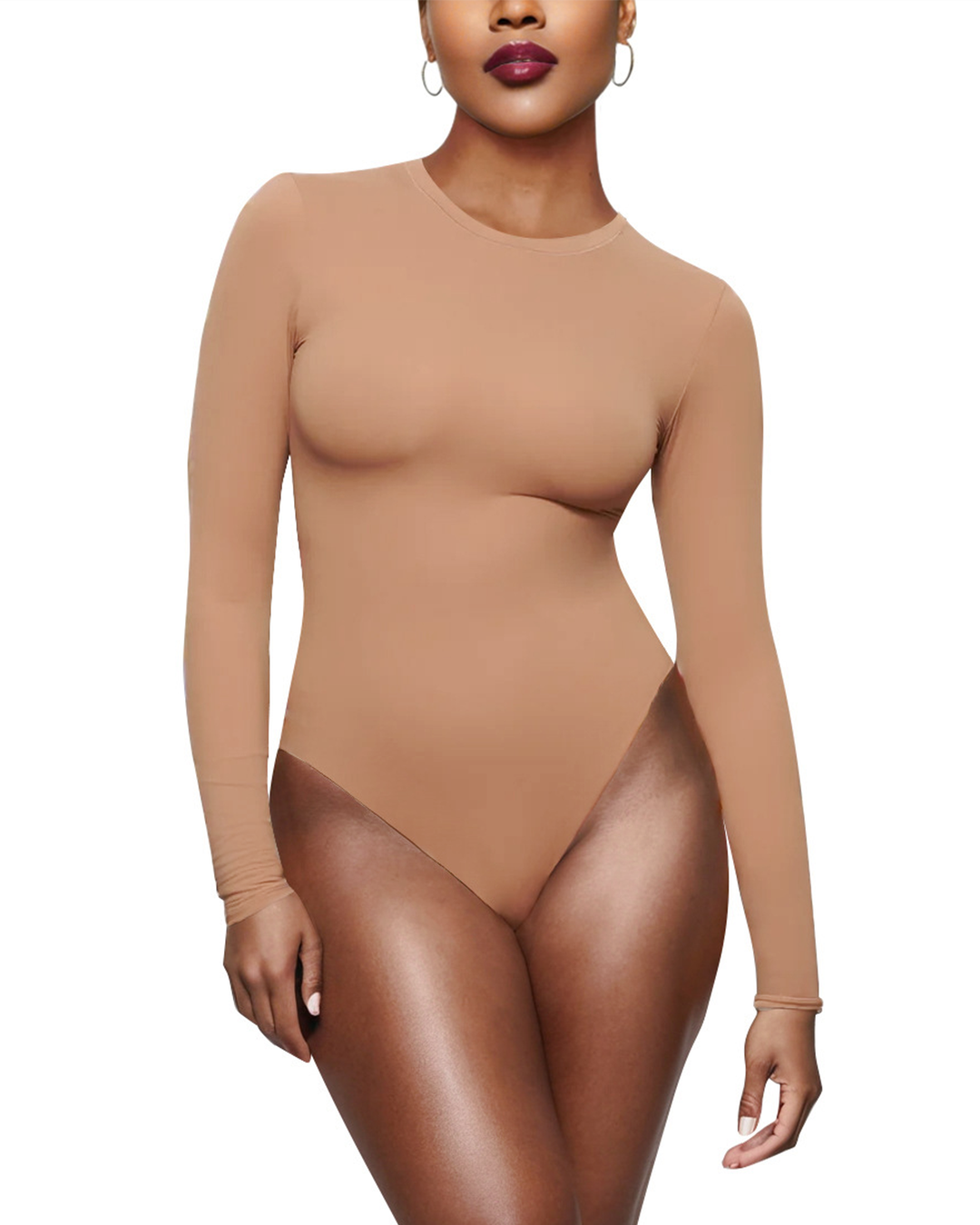 Crew Neck Longsleeve Bodysuit - Weightless Sculpt - Tan