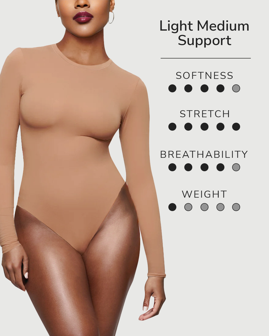 Crew Neck Longsleeve Bodysuit - Weightless Sculpt - Tan