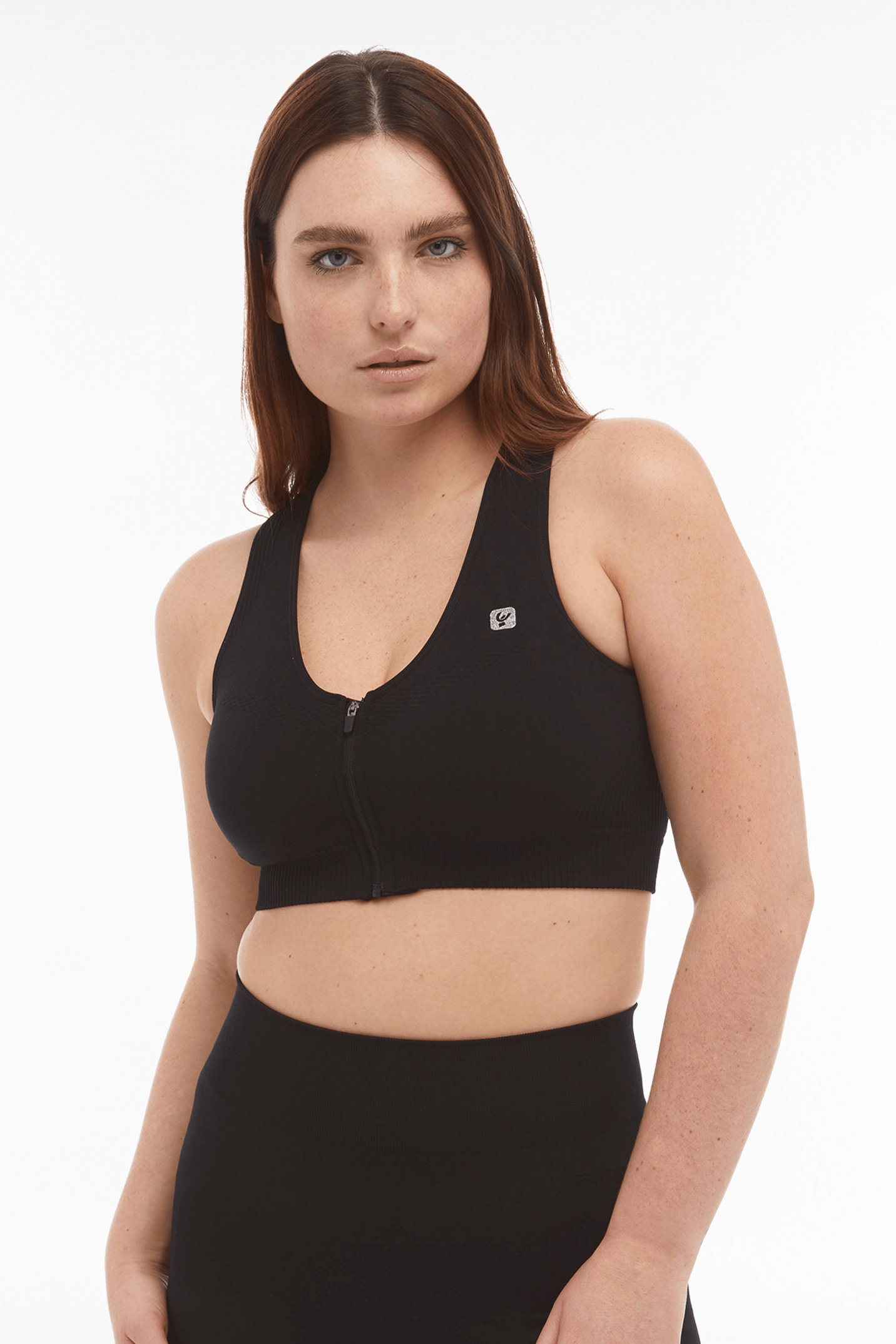 Front Zip Seamless Medium Support Bra - Black