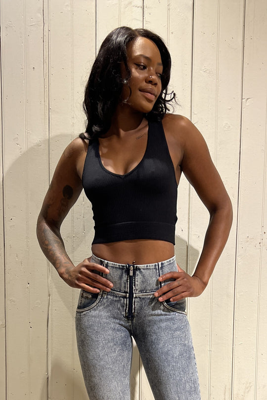 Rib Tank - Knit Seamless Top - Black