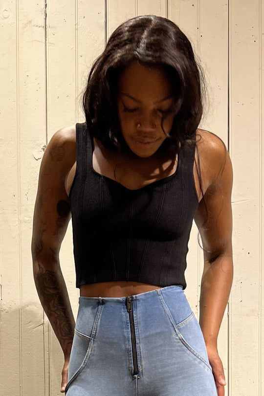 Sweater Top - Heavy Crop Knit - Black