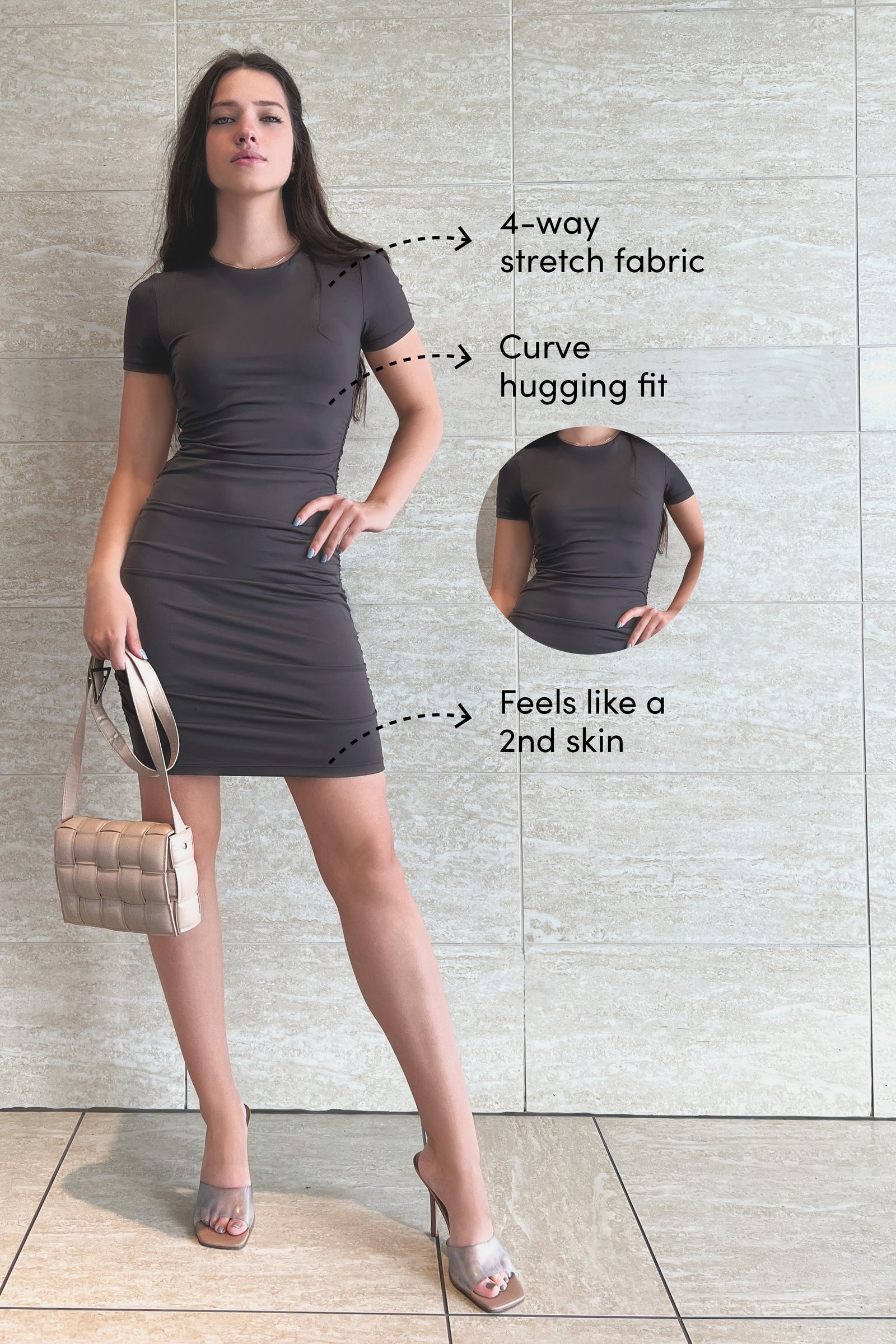 T-Shirt Mini Dress - Second Skin - Dark Brown