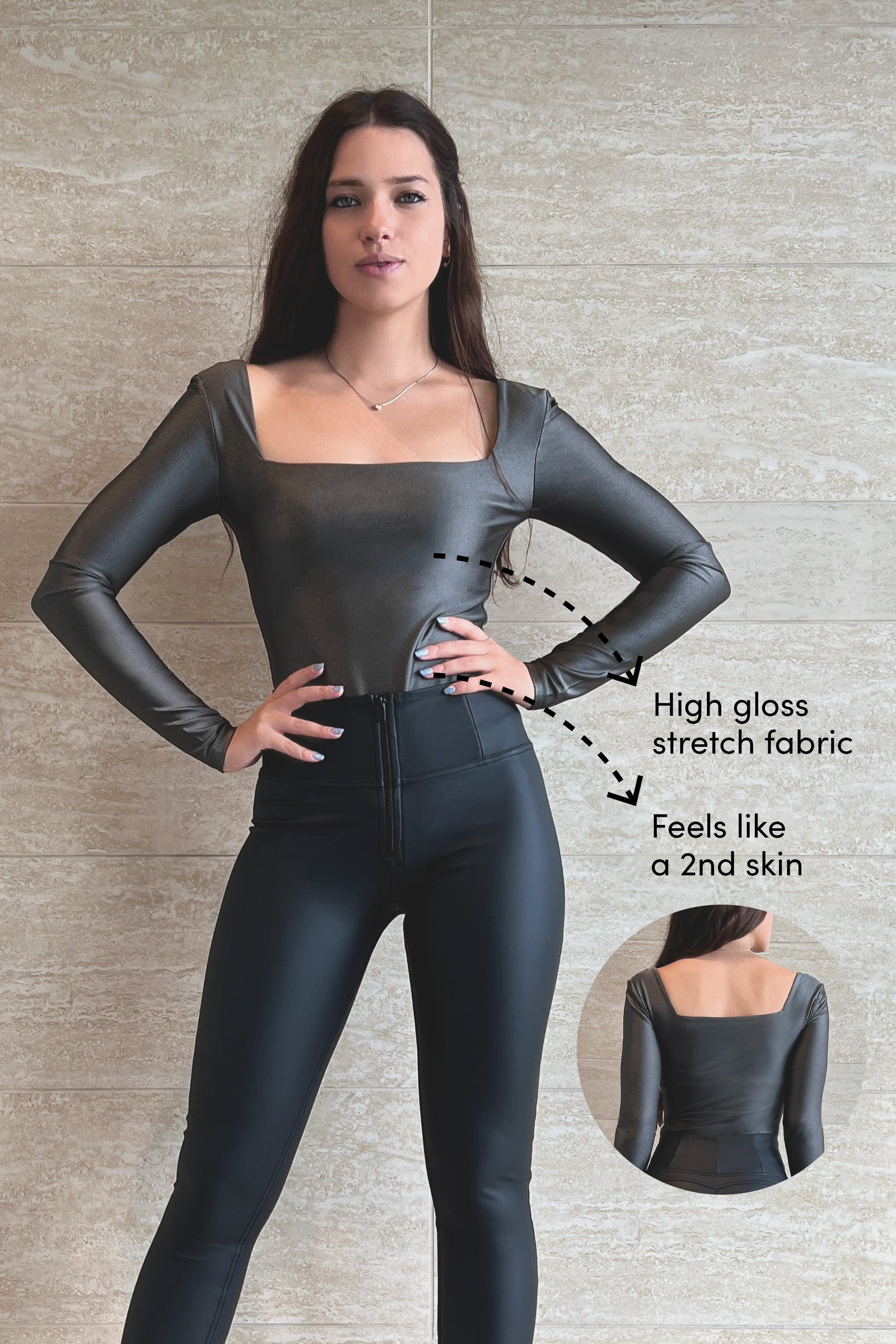 Square Neck Sculpting Bodysuit - Second Skin - Grey