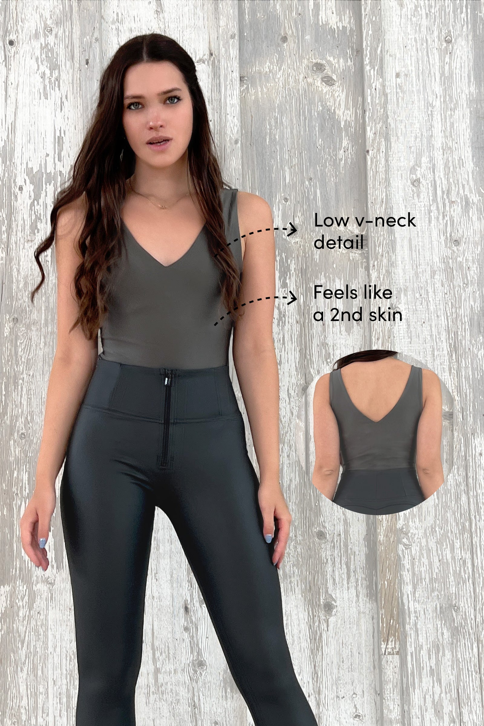 V-Neck Sleeveless Sculpting Bodysuit - Second Skin - Grey