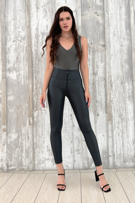 V-Neck Sleeveless Sculpting Bodysuit - Second Skin - Grey