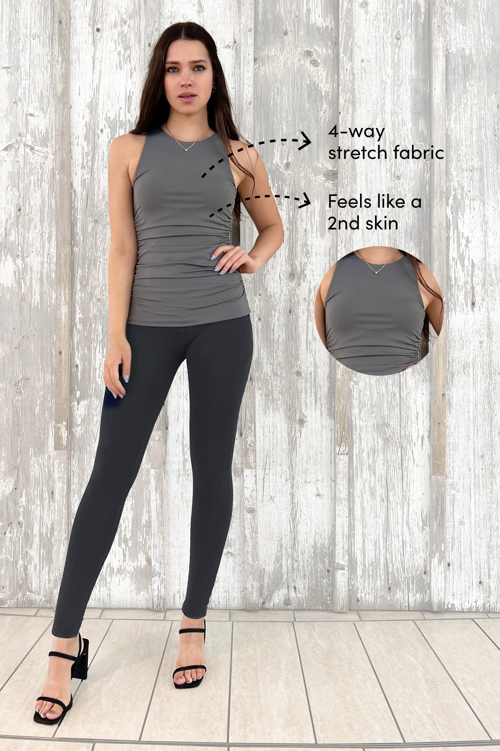 High Crew Tank Top - Second Skin - Grey