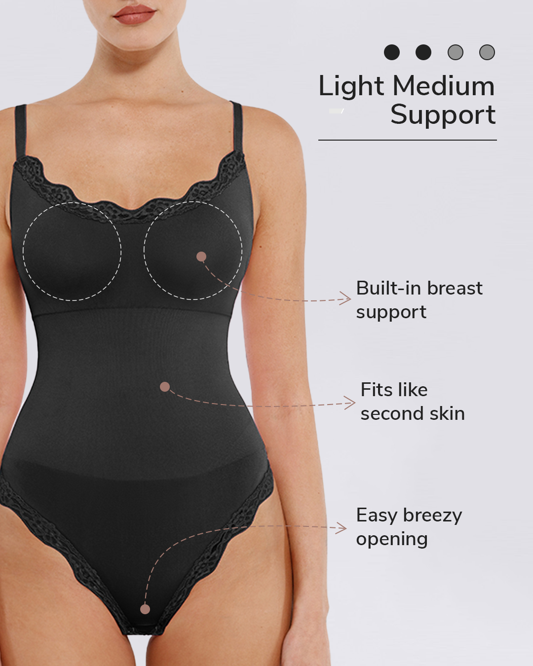 Lace Cami Thong Bodysuit - Seamless Shapewear - Black