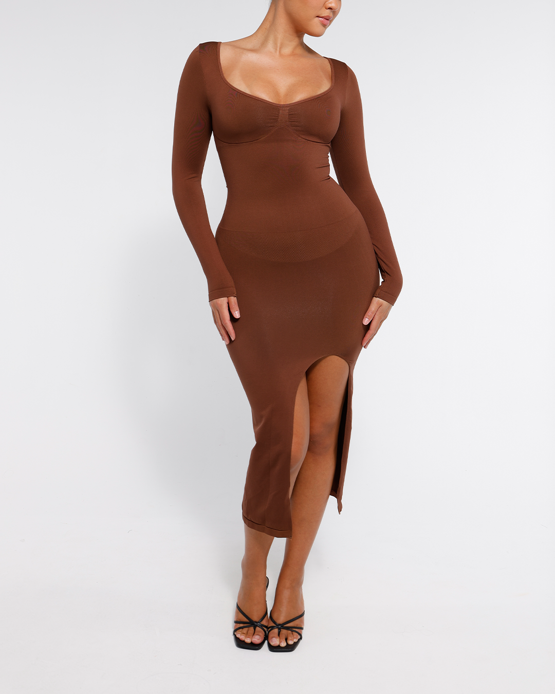 Longsleeve Shaping Midi Dress - Shapewear - Brown - LIVIFY