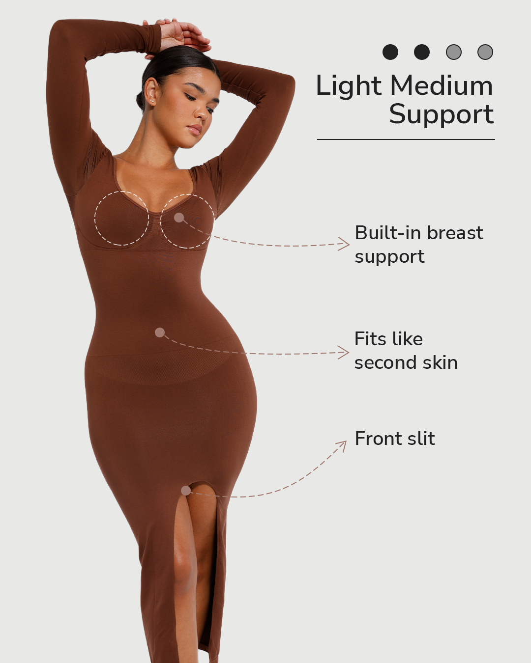Longsleeve Shaping Midi Dress - Shapewear - Brown