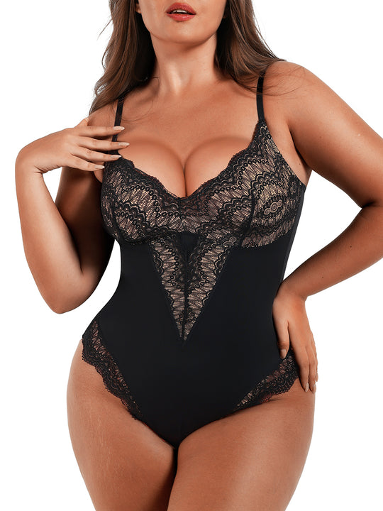 Lace Thong Bodysuit - Shapewear - Black