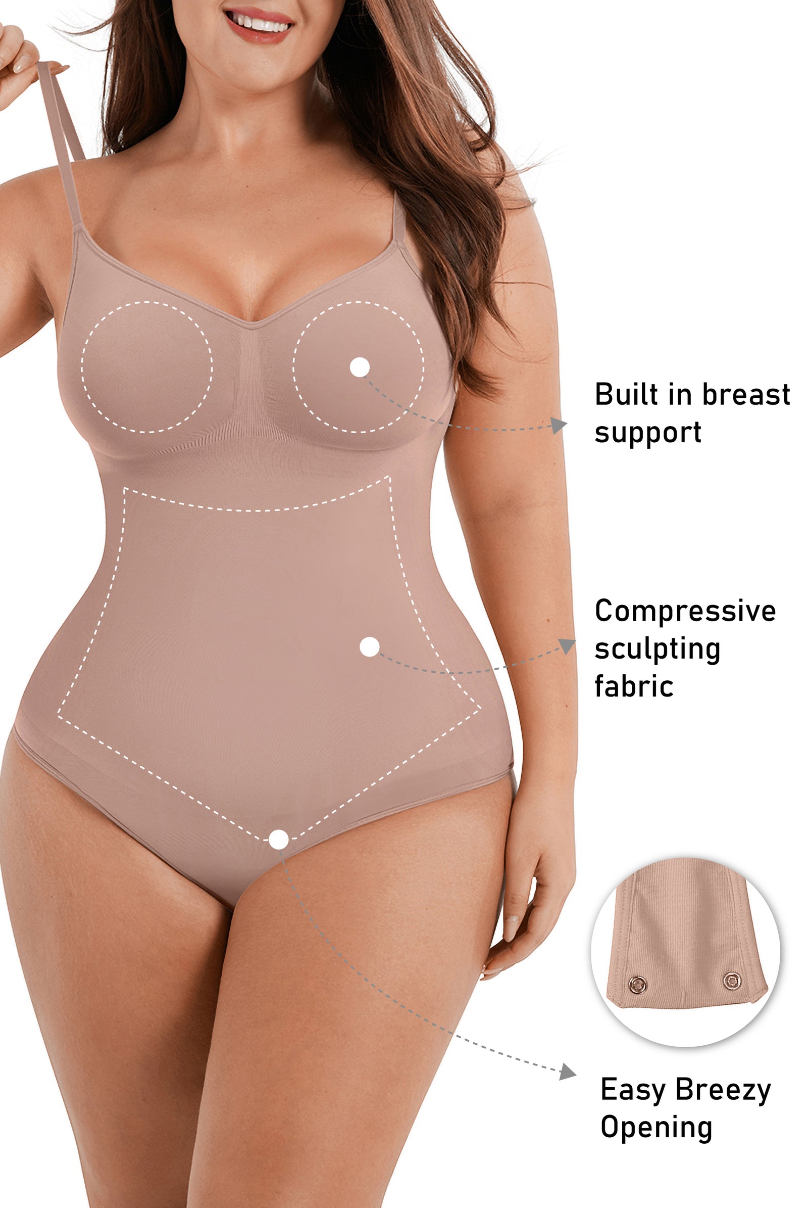 V-Neck Thong Bodysuit - Shapewear - Cream