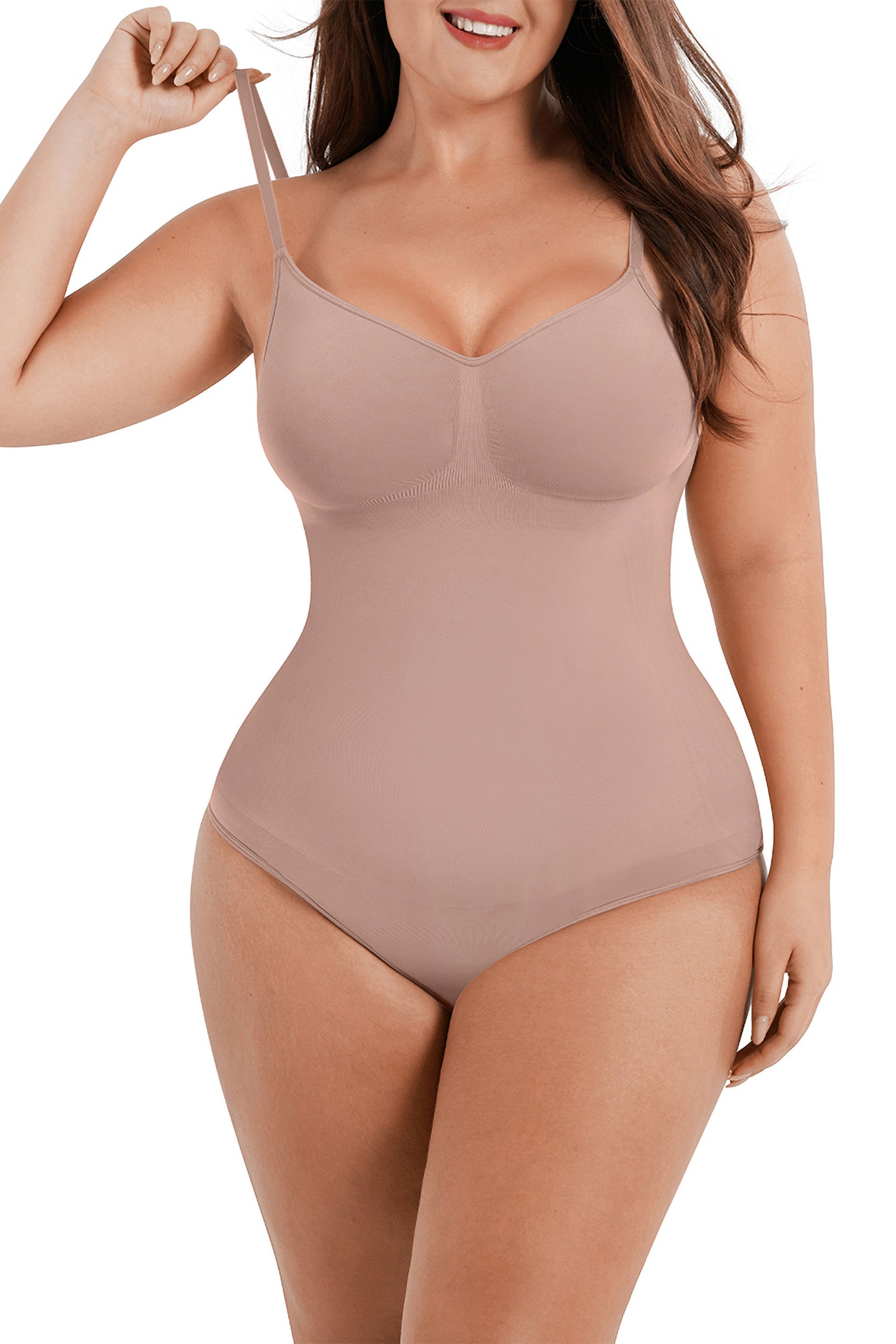 V-Neck Thong Bodysuit - Shapewear - Cream