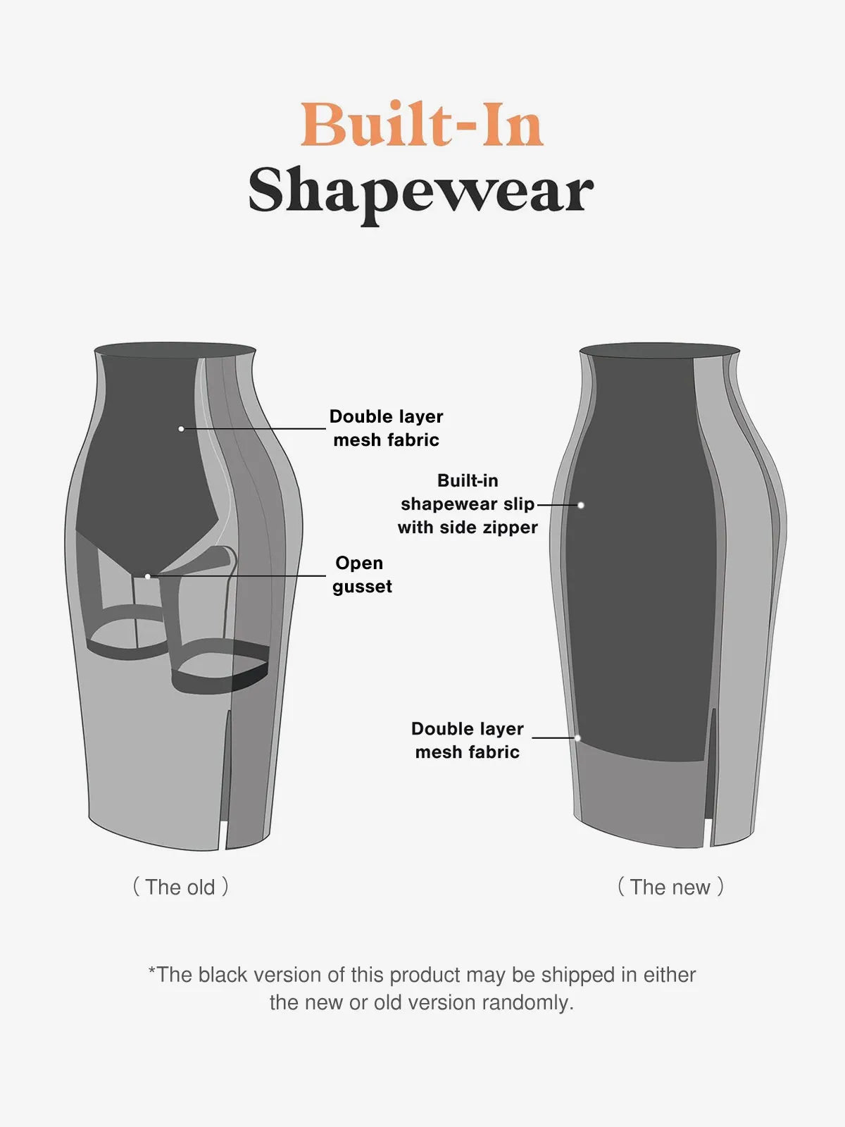 Built in Shapewear Faux Leather Front Slit Midi Skirt - Black