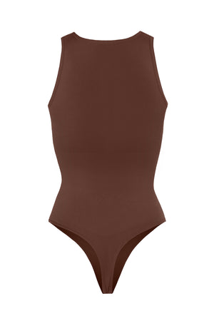 High Neck Thong Bodysuit - Shapewear - Brown