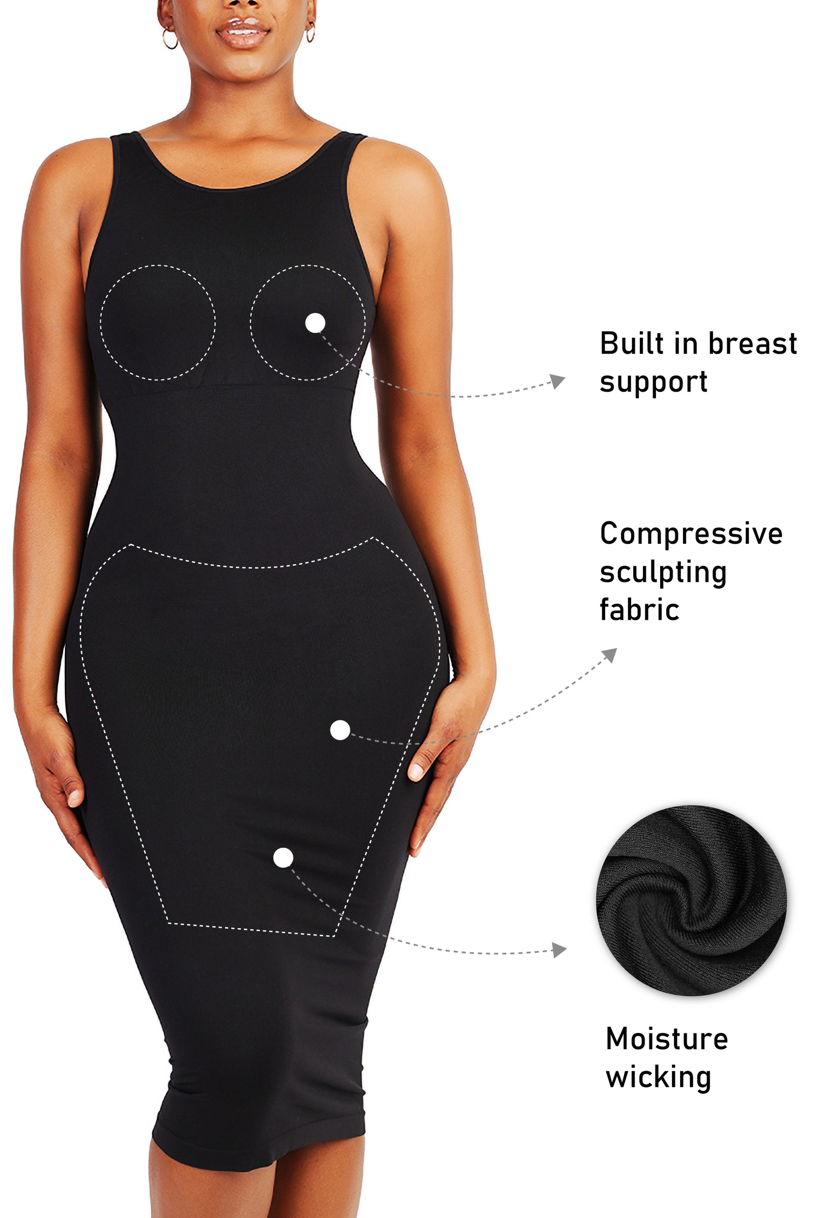 High Neck Sleeveless Dress - Seamless Shaping - Black