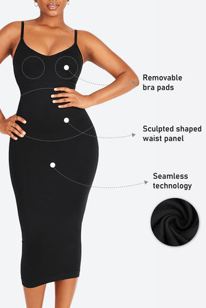 Sleeveless Shaping V-Neck Dress  - Black