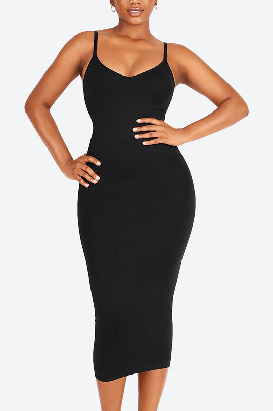 Sleeveless Shaping V-Neck Dress  - Black