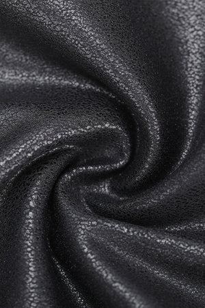 Square Neck Bodysuit - Sculpting Faux Leather - Black