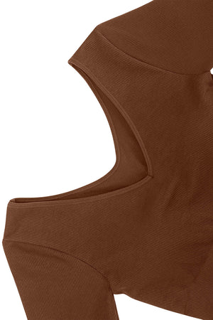 V-Neck Long Sleeve Dress - Seamless Shaping - Brown