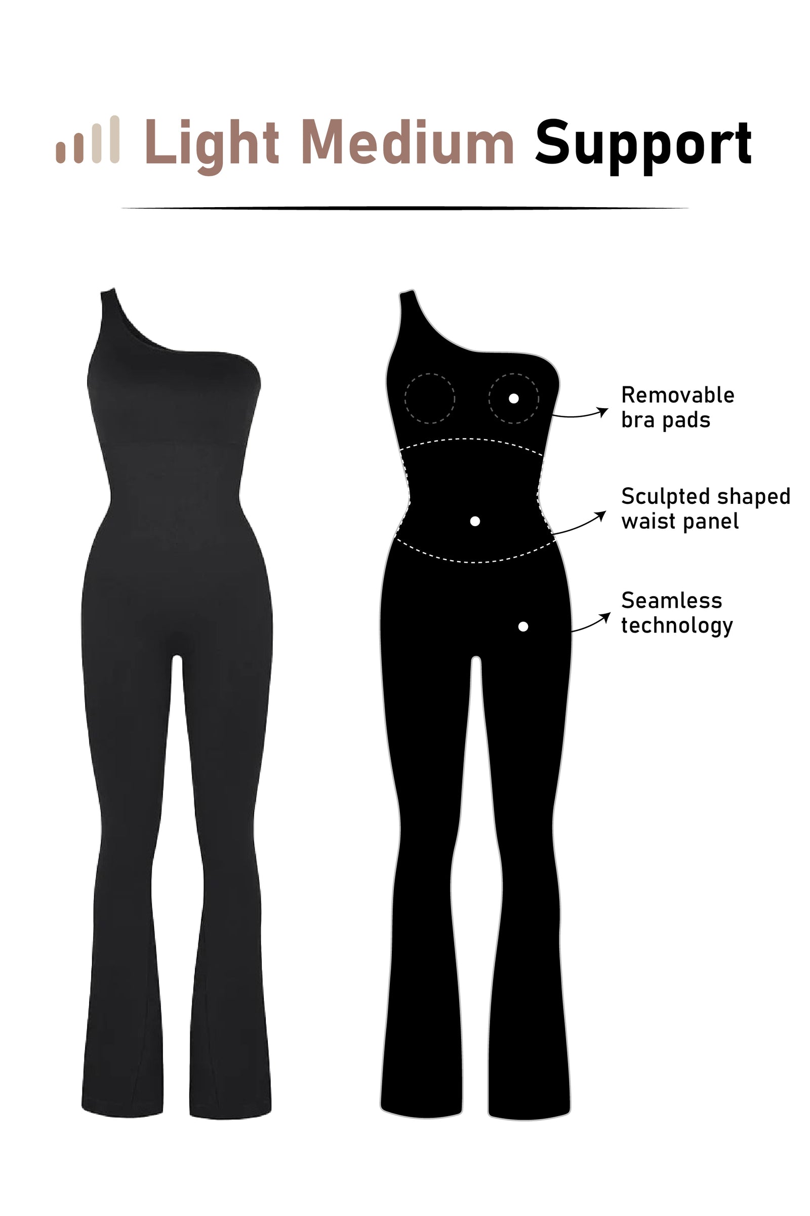 One Shoulder Jumpsuit - Seamless Shaping - Black