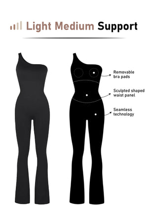 One Shoulder Jumpsuit - Seamless Shaping - Black