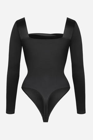 Corset Long Sleeve Thong Bodysuit - Shapewear - Black
