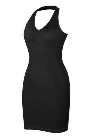 Halter Neck Sleeveless Dress - Seamless Shaping - Black