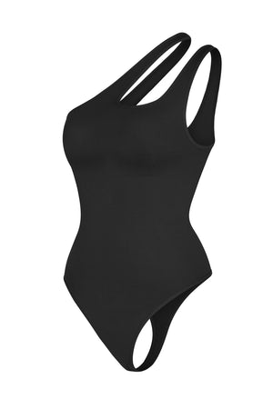 Asymmetrical Thong Bodysuit - Shapewear - Black