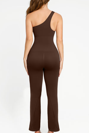 One Shoulder Jumpsuit - Seamless Shaping - Brown