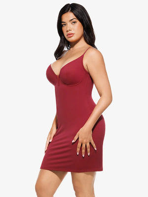 2 in 1 Mock Floral Lace Sculpting Dress - Wine