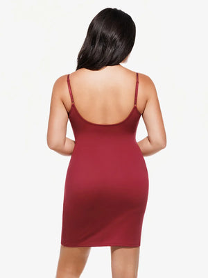 2 in 1 Mock Floral Lace Sculpting Dress - Wine