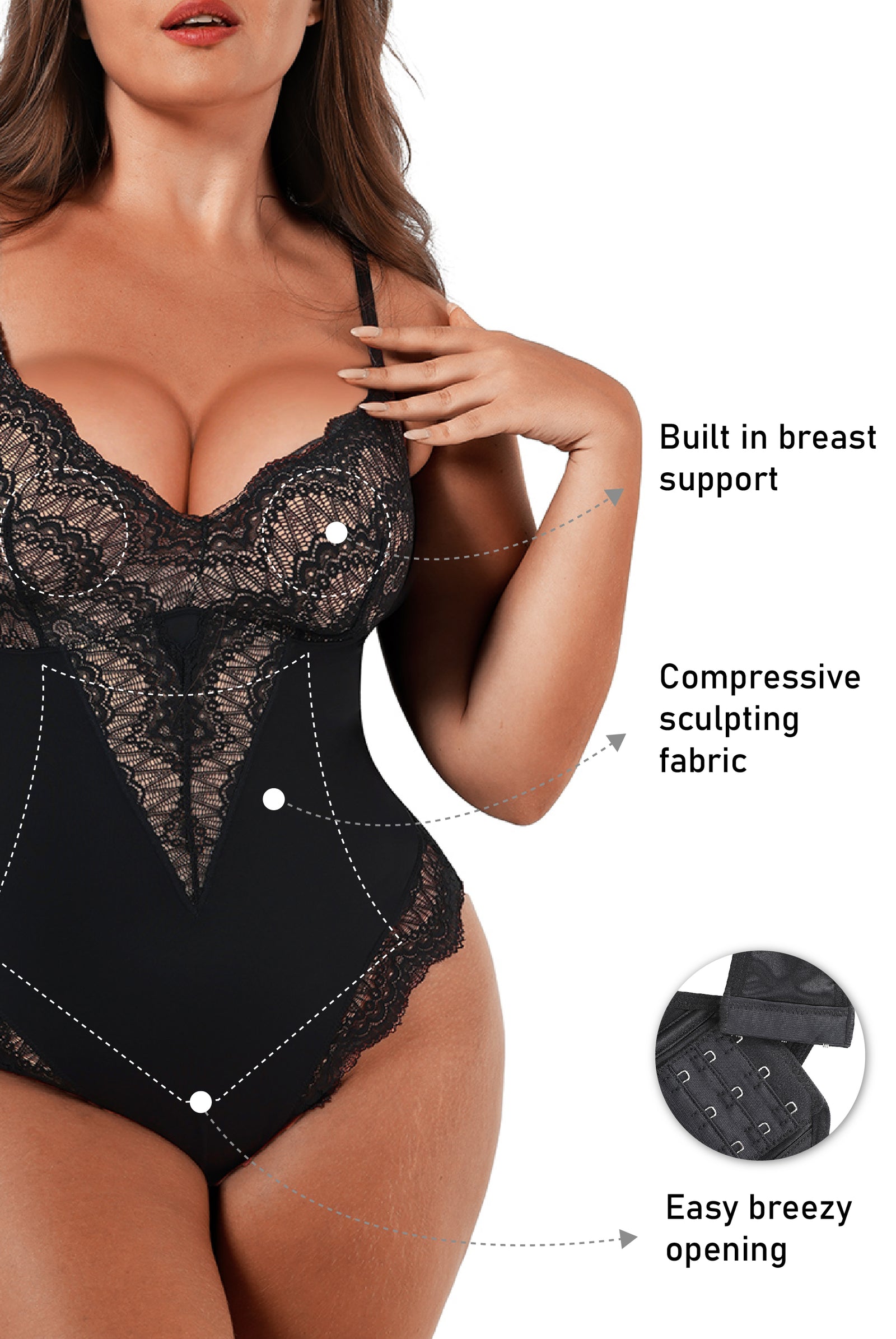 Lace Thong Bodysuit - Shapewear - Black