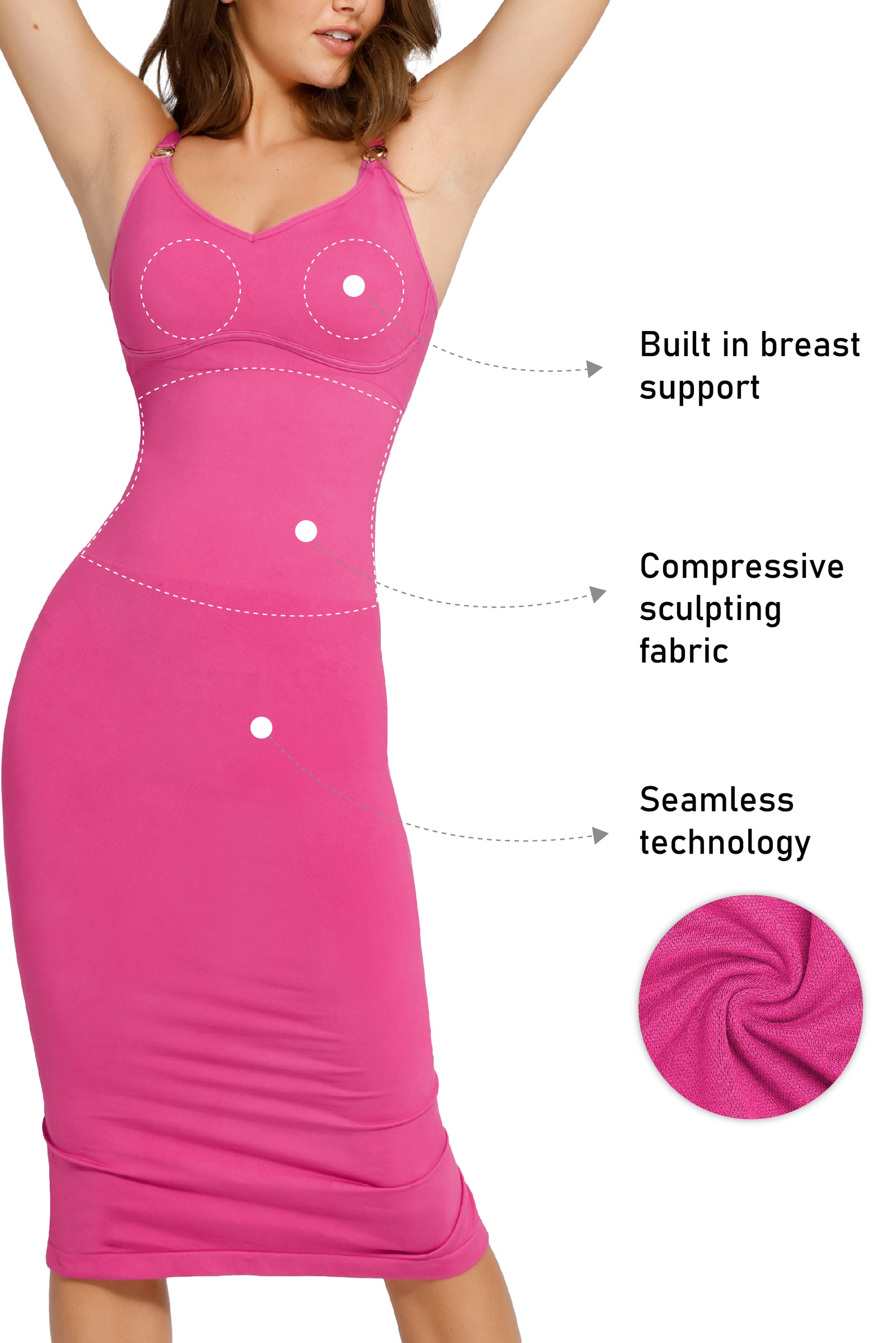 Suspender Sleeveless Dress - Seamless Shaping - Pink