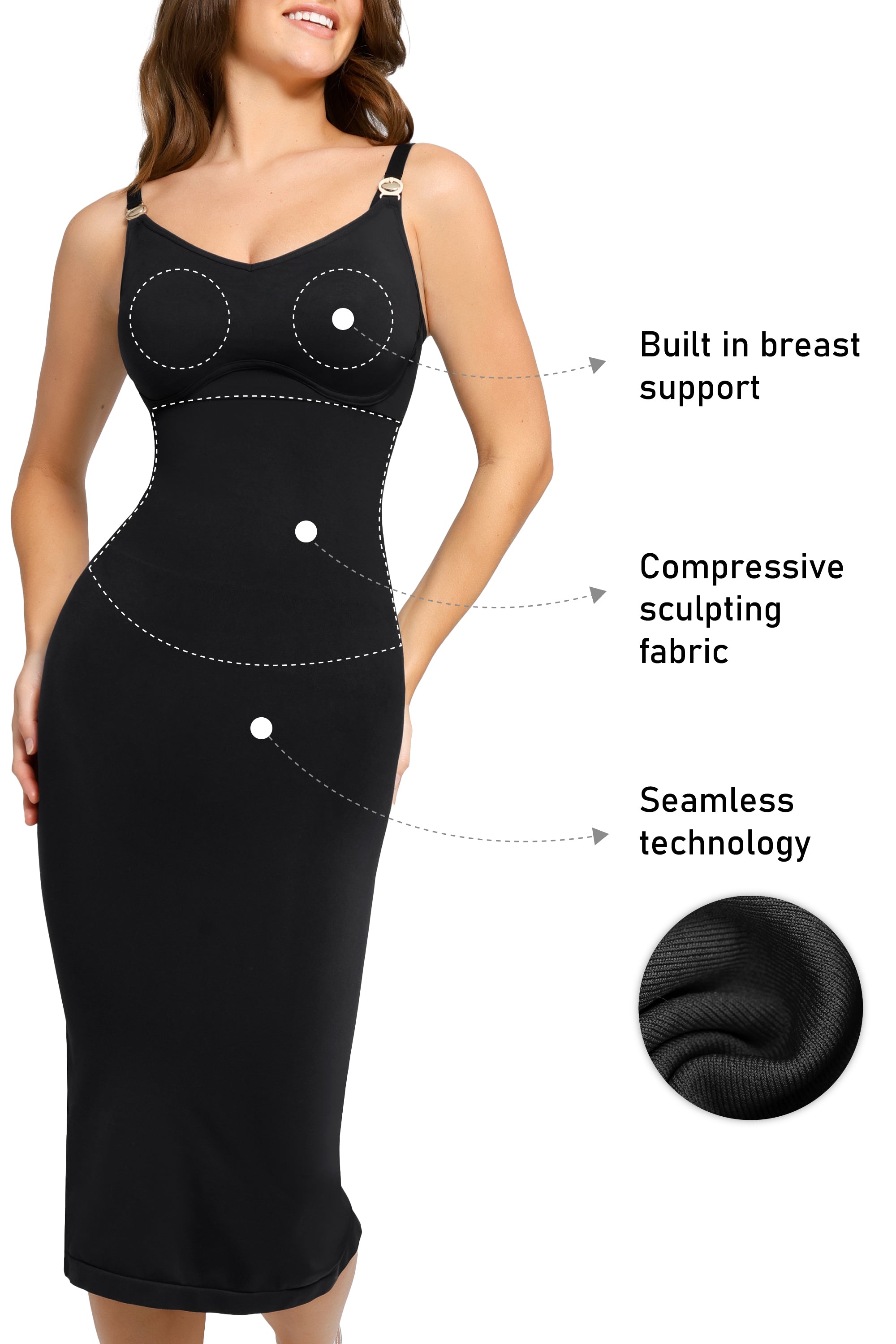 Suspender Sleeveless Dress - Seamless Shaping - Black