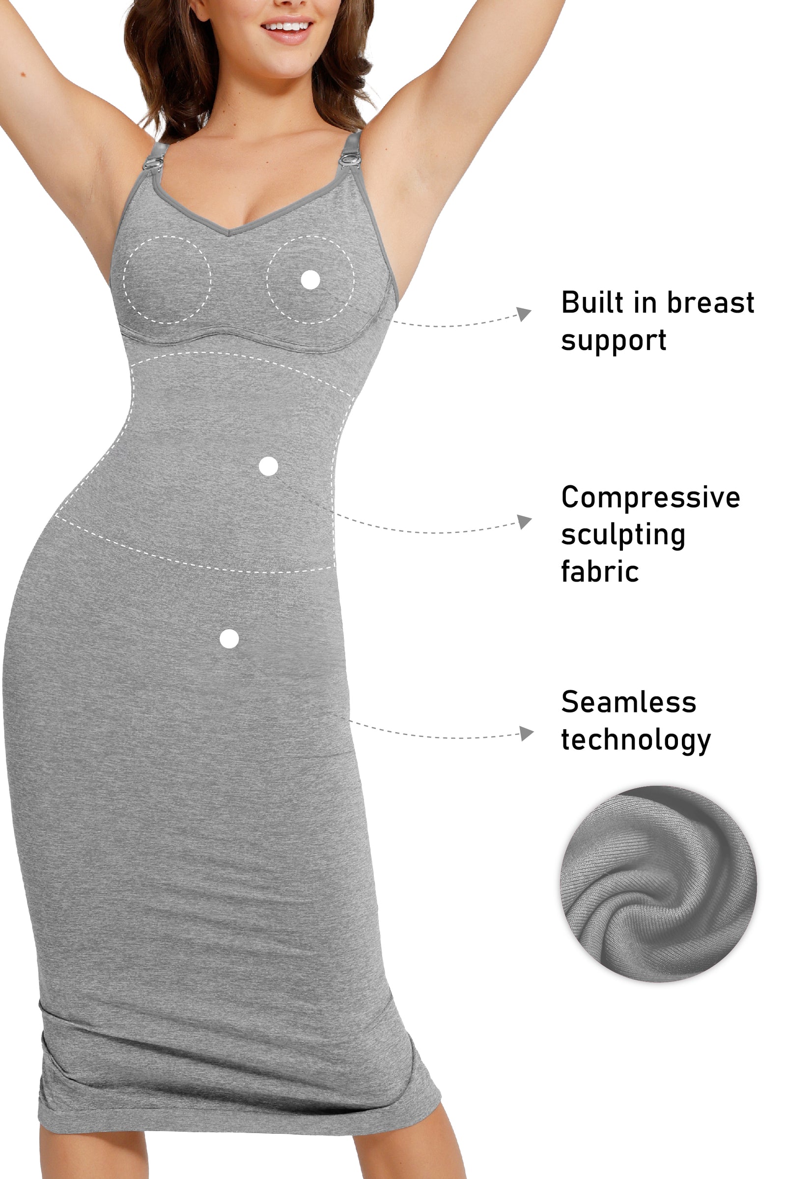 Suspender Sleeveless Dress - Seamless Shaping - Grey