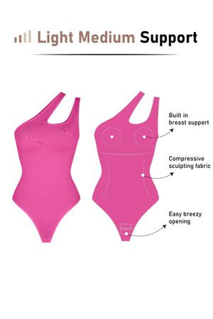 Asymmetrical Thong Bodysuit - Shapewear - Pink