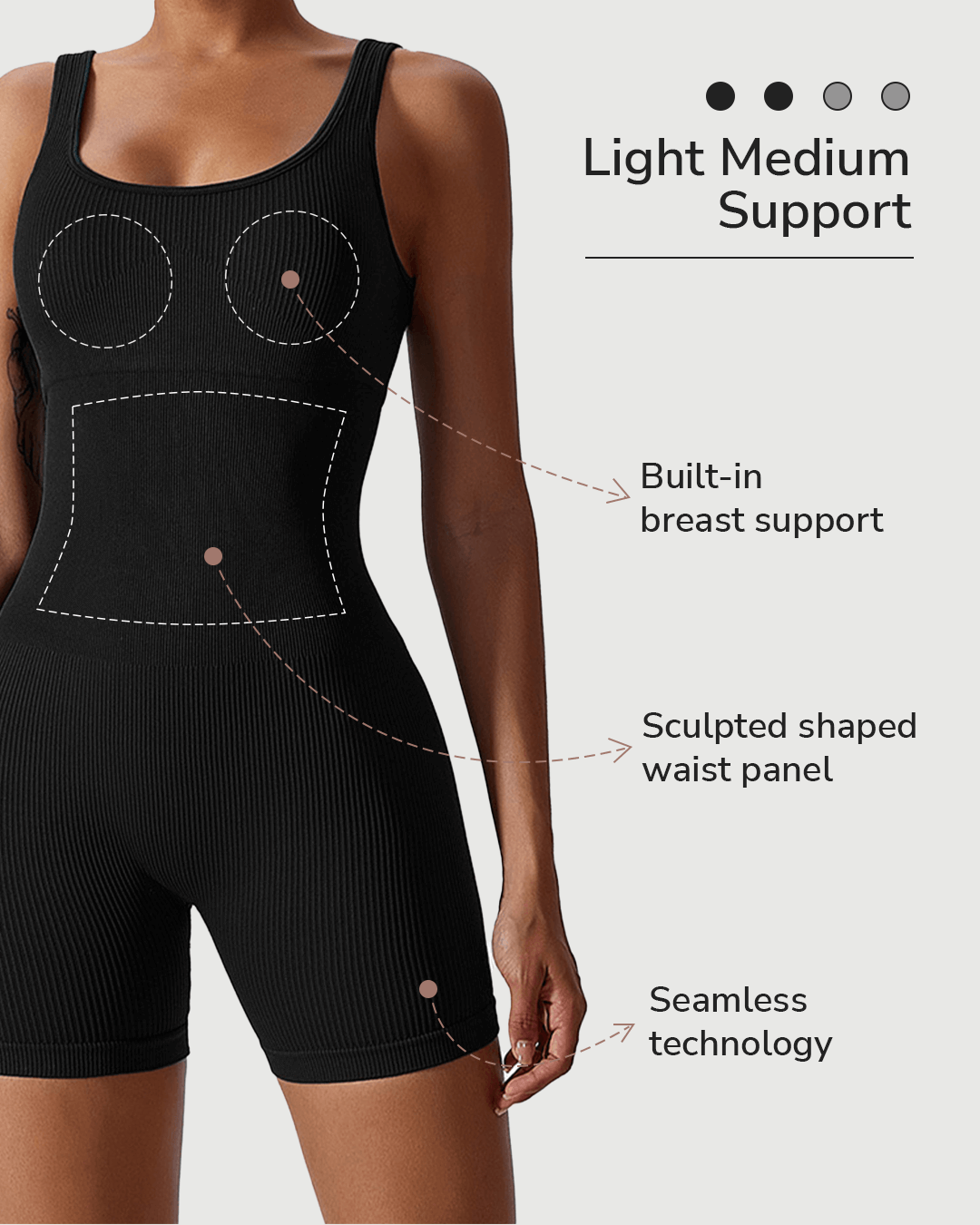 Ribbed Seamless Romper Short - Shapewear - Black