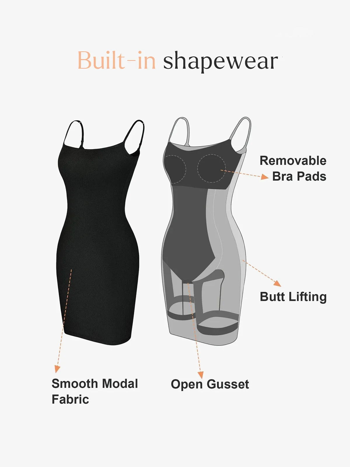 Built-In Shapewear Modal Mini Slip Dress - Red